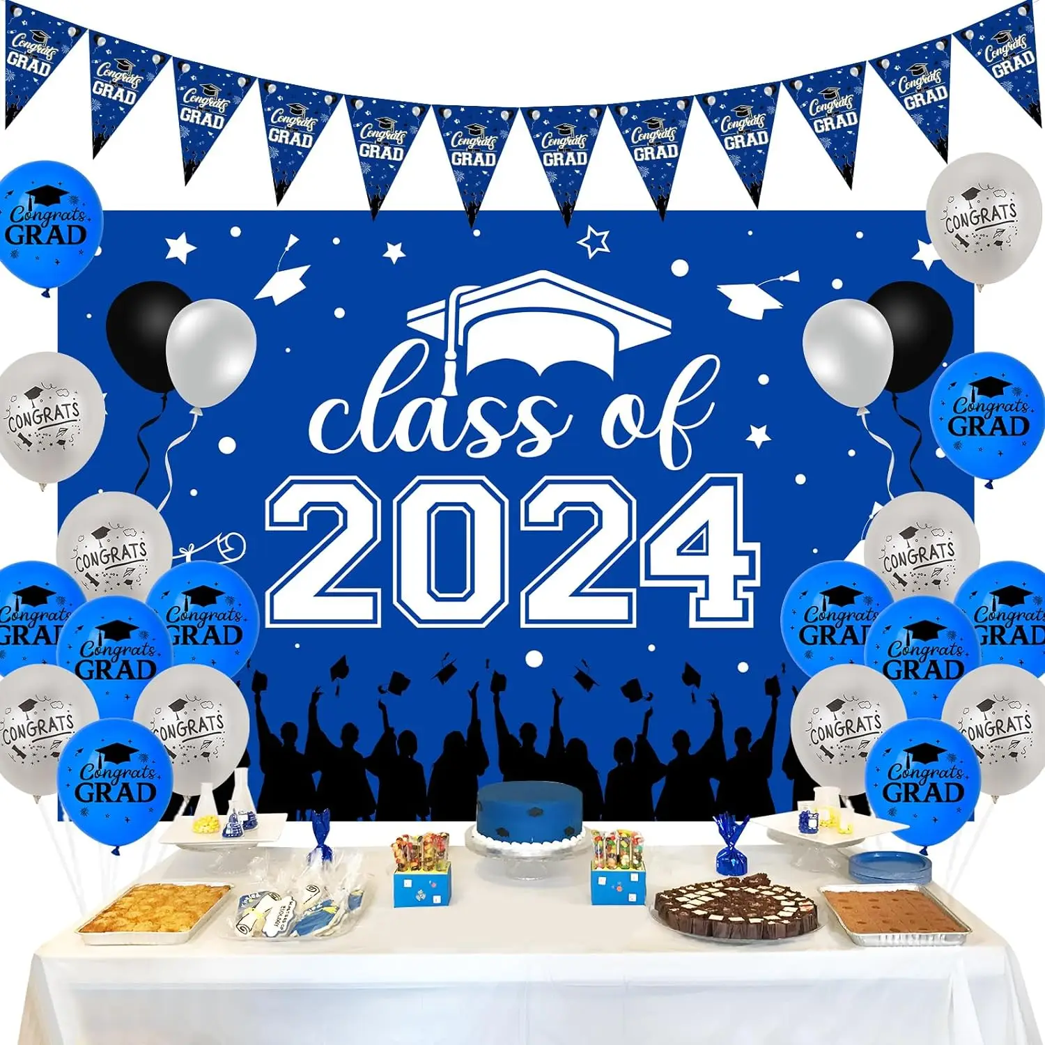 

Class of 2024 Graduation Decor Backdrop Congrats Grad Banner, Latex Balloons, Congratulations Graduation Party Supplies