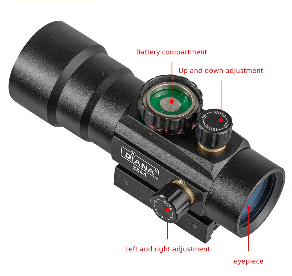 Description Picture 6 of itemDIANA 3X44 Green Red Dot Sight Scope 2X40 Red Dot 3X42 Tactical Optics Riflescope Fit 11/20mm Rail 1X40 Rifle Sight for Hunting