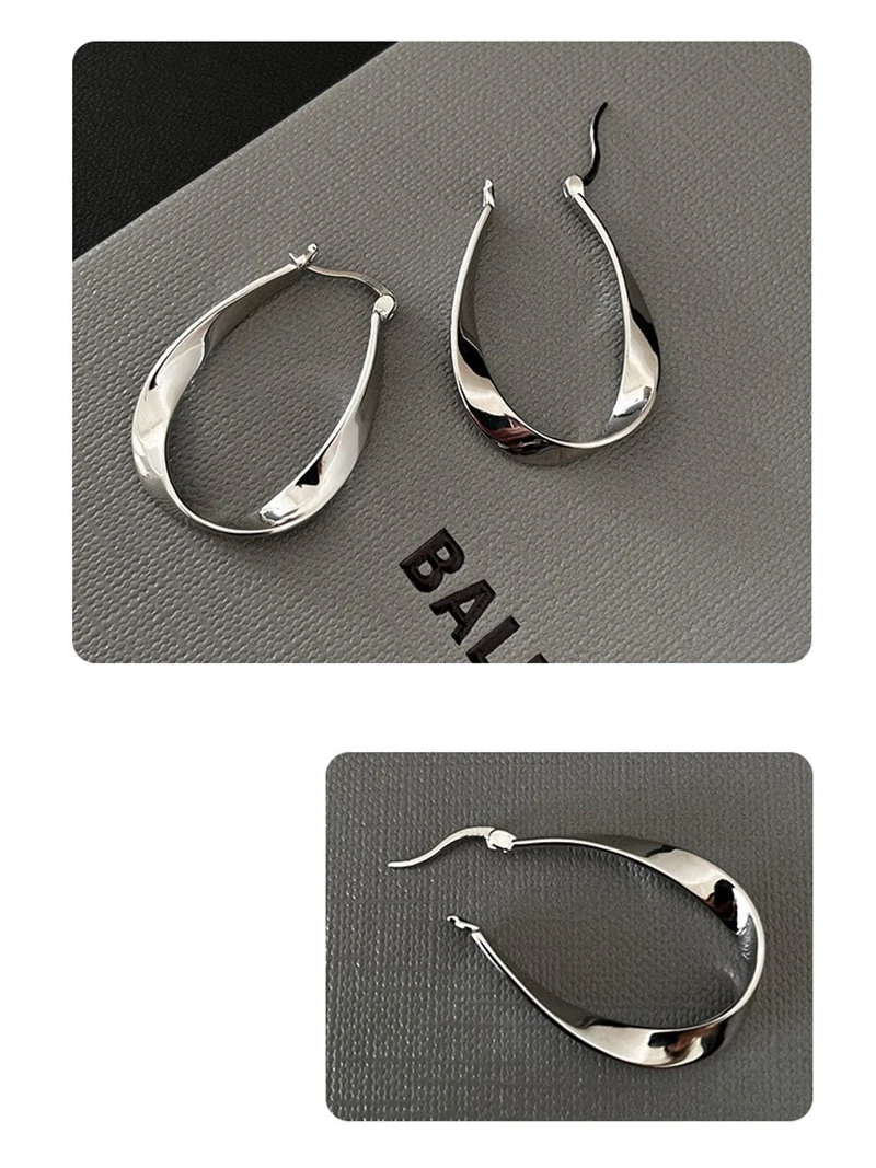 Silver Hoop Earrings Silver Earrings Hoop Earrings Womens Earrings 925 Sterling Silver Geometric Twisted Arc Mobius Strip Hoop Earrings for Women