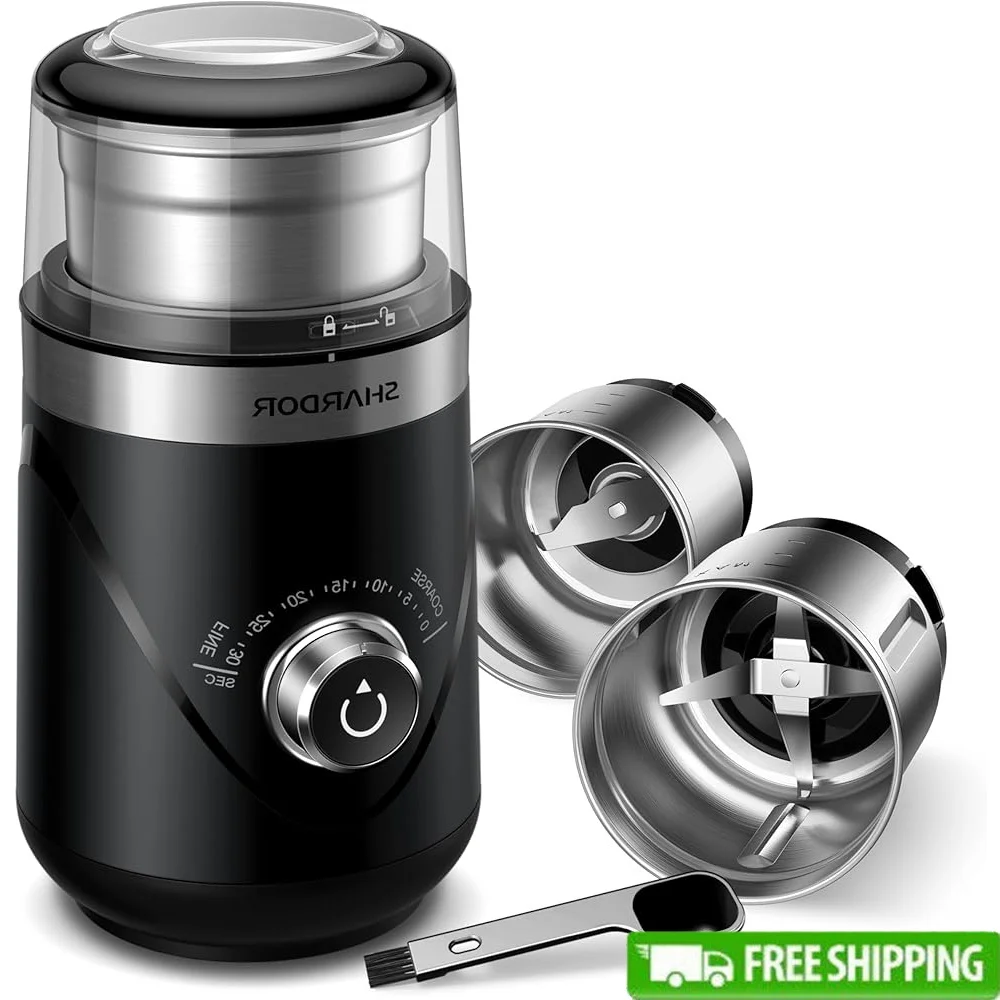Electric Silent Coffee Grinder Timed Control Adjustable Coarse Fine Blade Grinding Coffee Beans Spices Herbs Quiet Operation