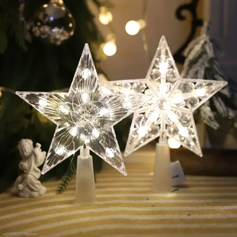 15cm Light Glowing Star Tree Topper Decor LED Ornament Christmas Tree Star Topper Decorations Fairy Light with Battery Box