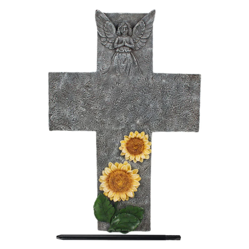 

1 Set of Cross Memorial Gift Resin Memorial Stone Tombstone Statue Outdoor Cross Figurine for Garden