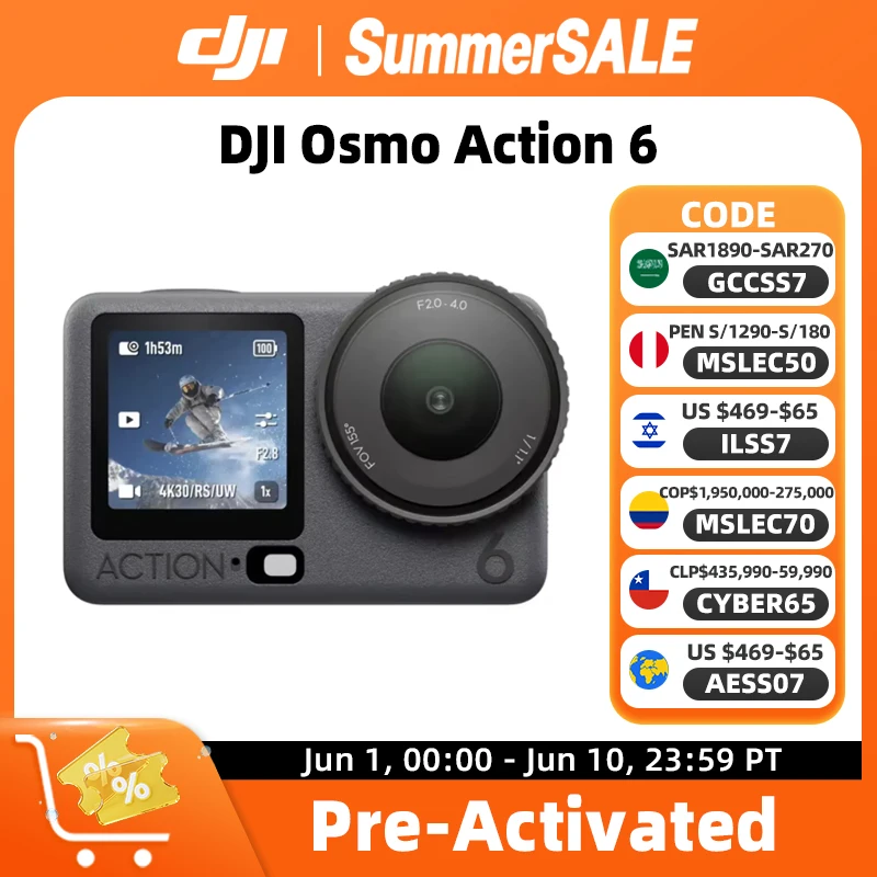 DJI Osmo Action 6 Camera All-New 1/1.1-Inch Square Sensor Action Camera Ultra-HD 8K Video Ultra-HD 8K Video 4-Hour Battery Life
