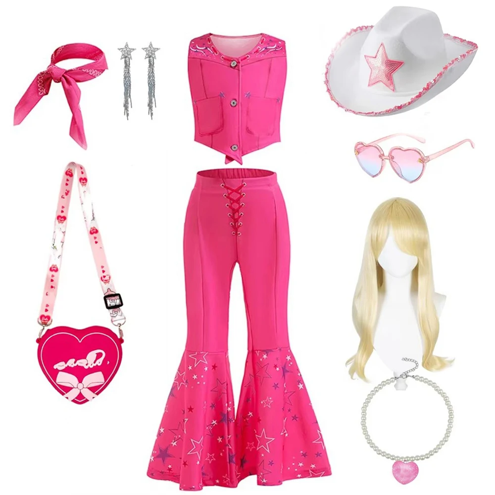 Girls Cowgirl Dress Girls Costume for Kids Girls Cosplay Birthday Party Princess Pink Halloween Carnival For Girls Top Trousers - 6