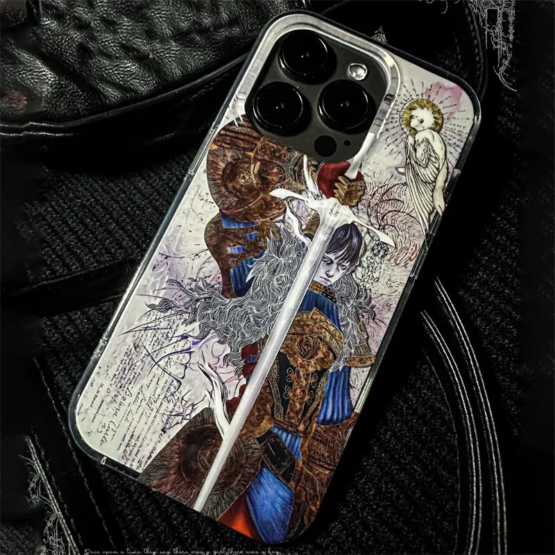 Vintage Angel Cross Feather Texture Phone Case with Retro Design
