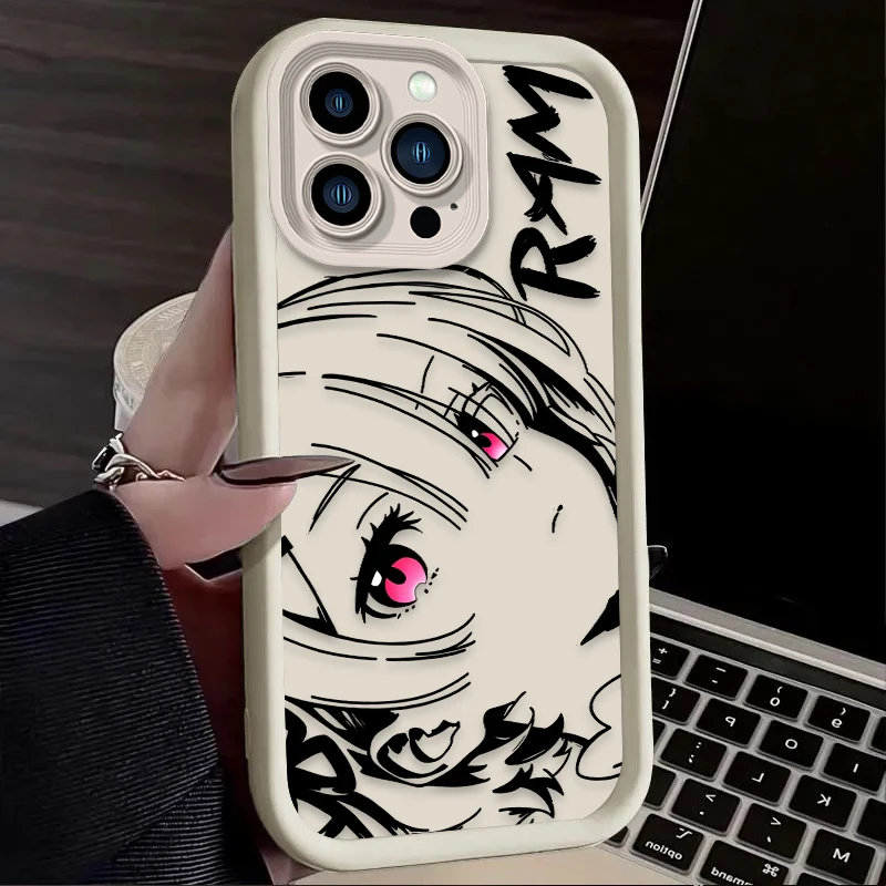 Cute Rem Ram Line Art Anime Silicone Phone Case