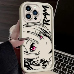 Cute Rem Ram Line Art Anime Silicone Phone Case - iPhone 13 Pro (1)