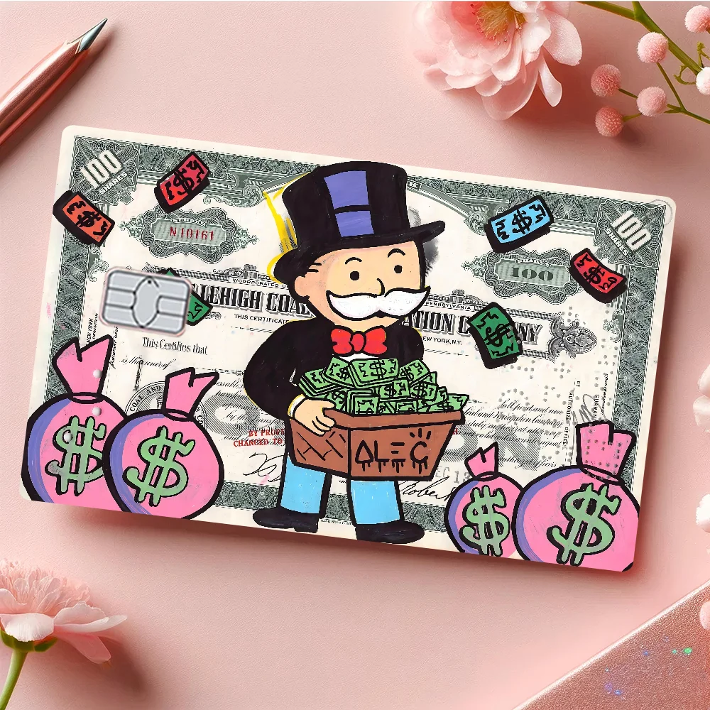 Cartoon Dollar Monopolys Fashion Matte Gold Silver Black Matte Film Skin Sticker Tape For Bank Credit Debit Card