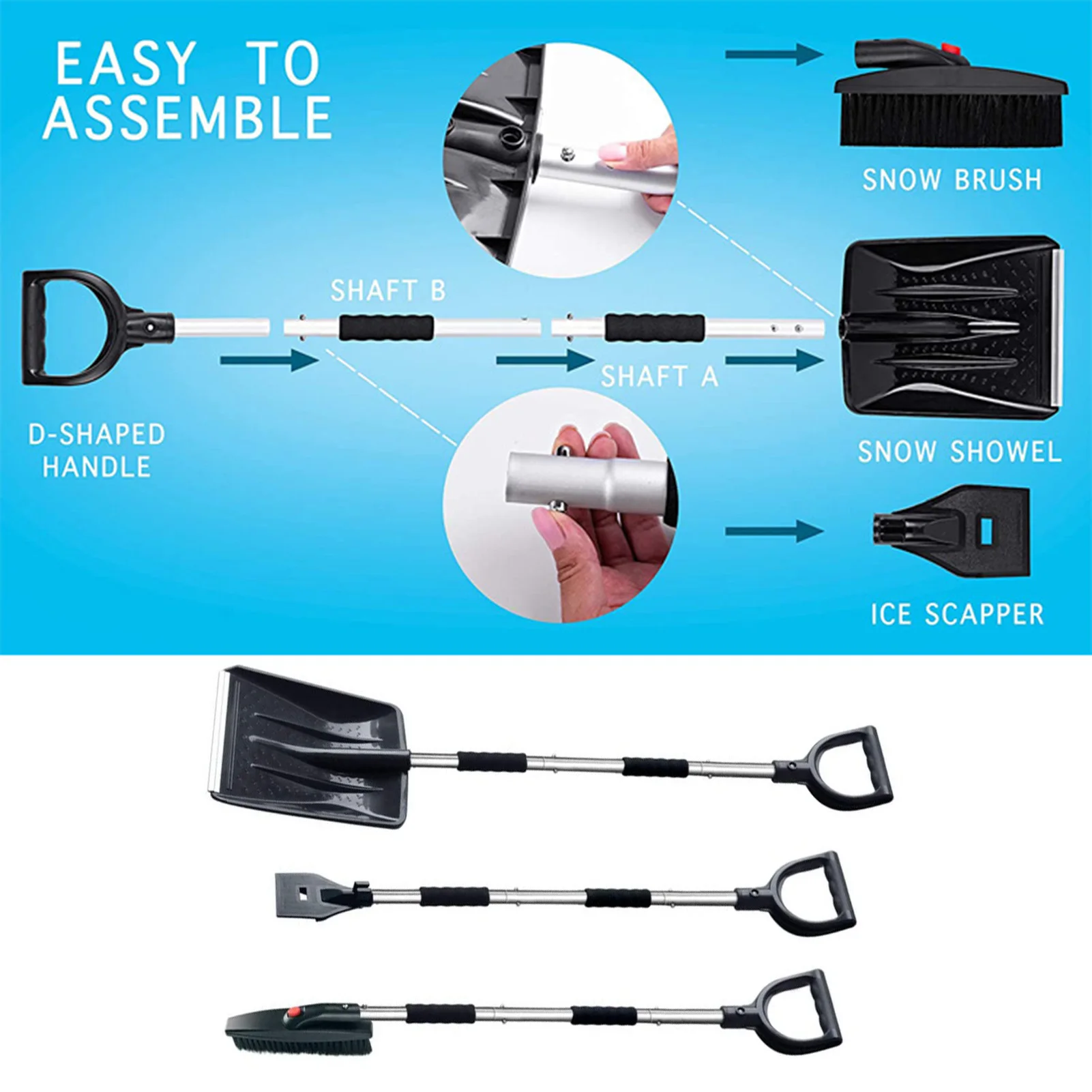 

3-in-1 Snow Shovel Kit Collapsible Car Glass Snow Removal Shovel With Ice Scraper For Car Camping Outdoor Snow Retractable Tools