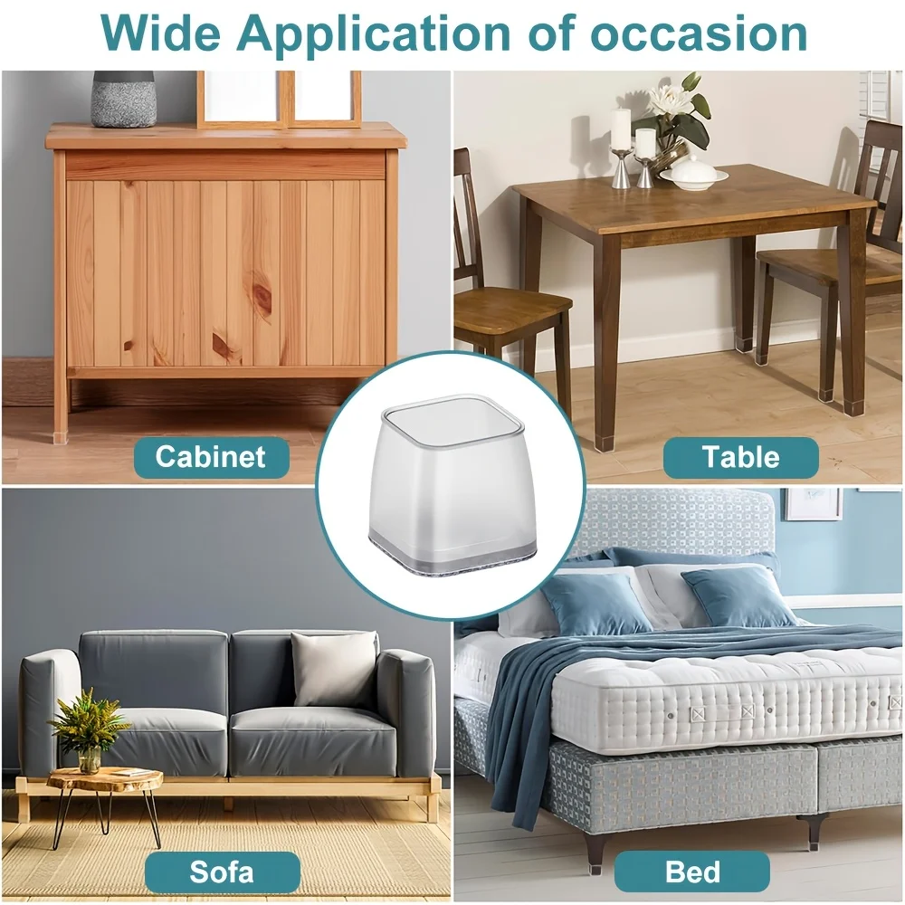 Heavy-Duty Large Square Silicone Furniture Leg Protectors with Non-Slip Felt Pads - Set of 24