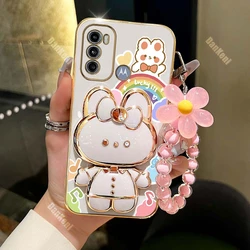 Lucky Rabbit Holder Bracelet Plating Phone Case Cover for MOTO G82 (SL02-White)
