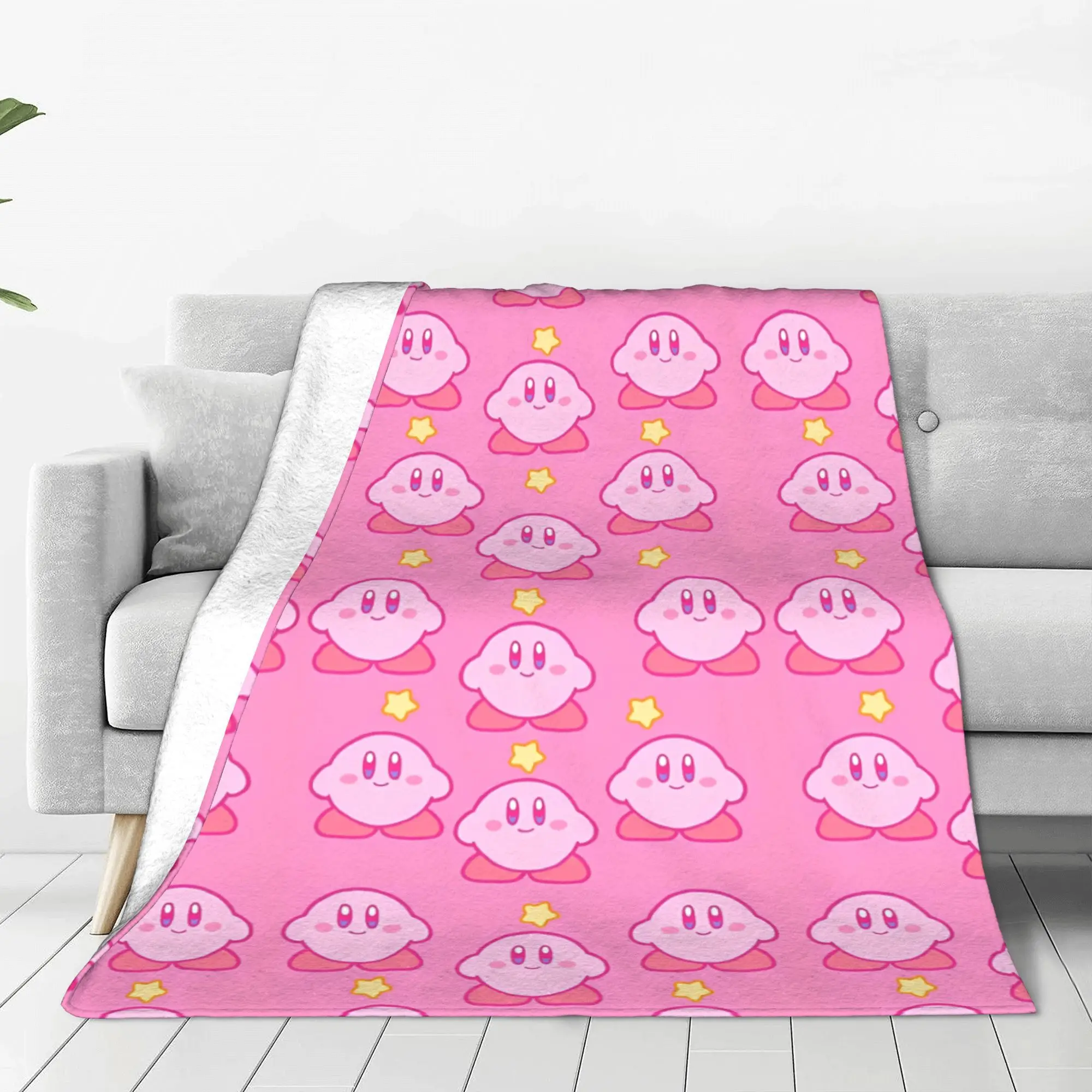 K-Kirbys Cartoon Stars Kawaii Wool Blankets Anime Game Cute Vintage Throw Blanket for Bedspread 150*125cm Quilt Super Warm