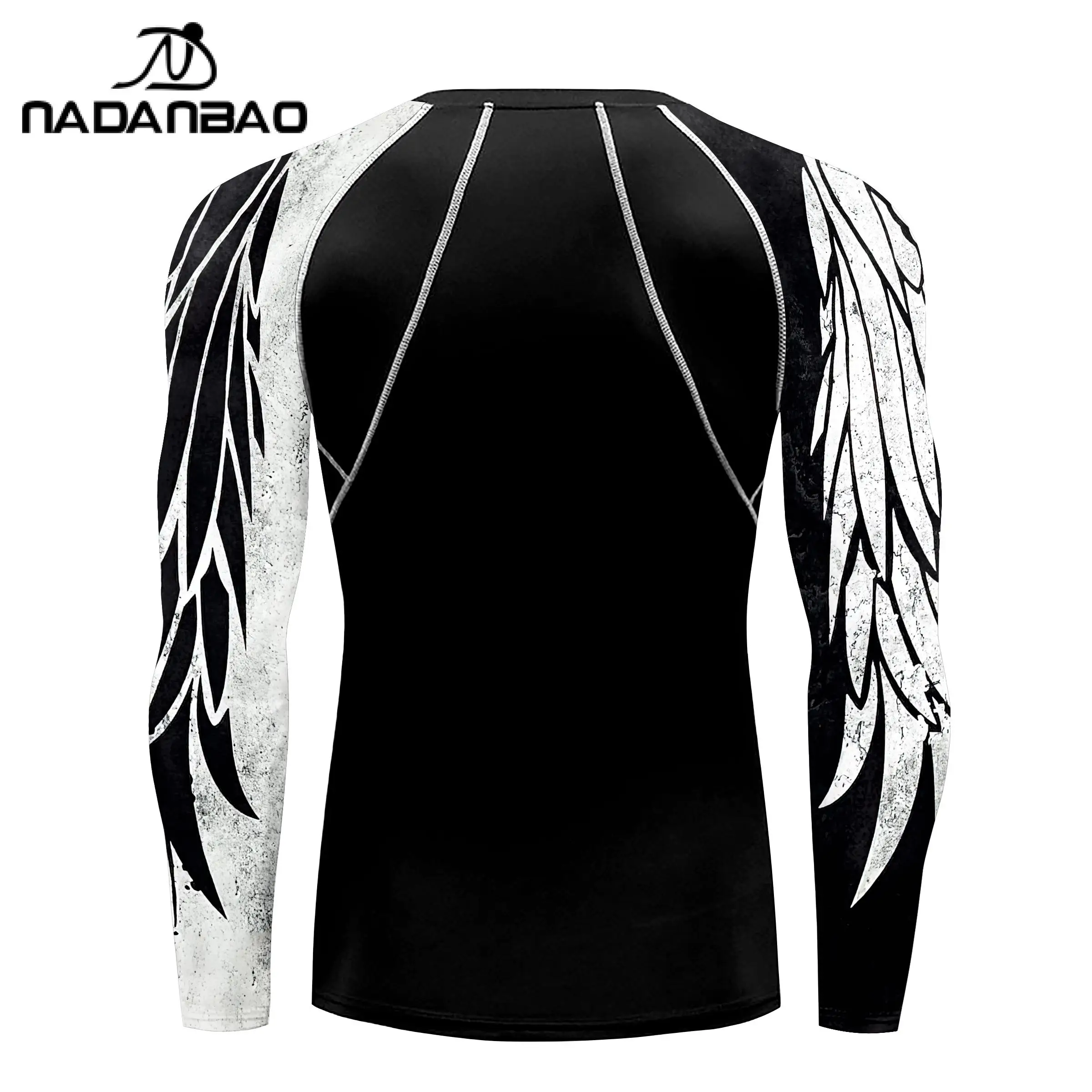 NADANBAO Rash Guard Men Swimming Surf Workout Tee Long Sleeve Print Compression Shirt Fitness Clothing Sports Tops Swimsuit Man