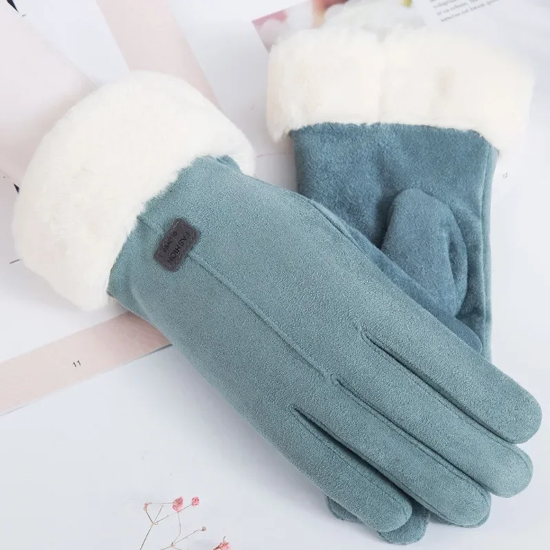 

Autumn Winter Warm Suede Gloves for Women Outdoor Sport Female Gloves Touch Screen Driving Windproof Mittens