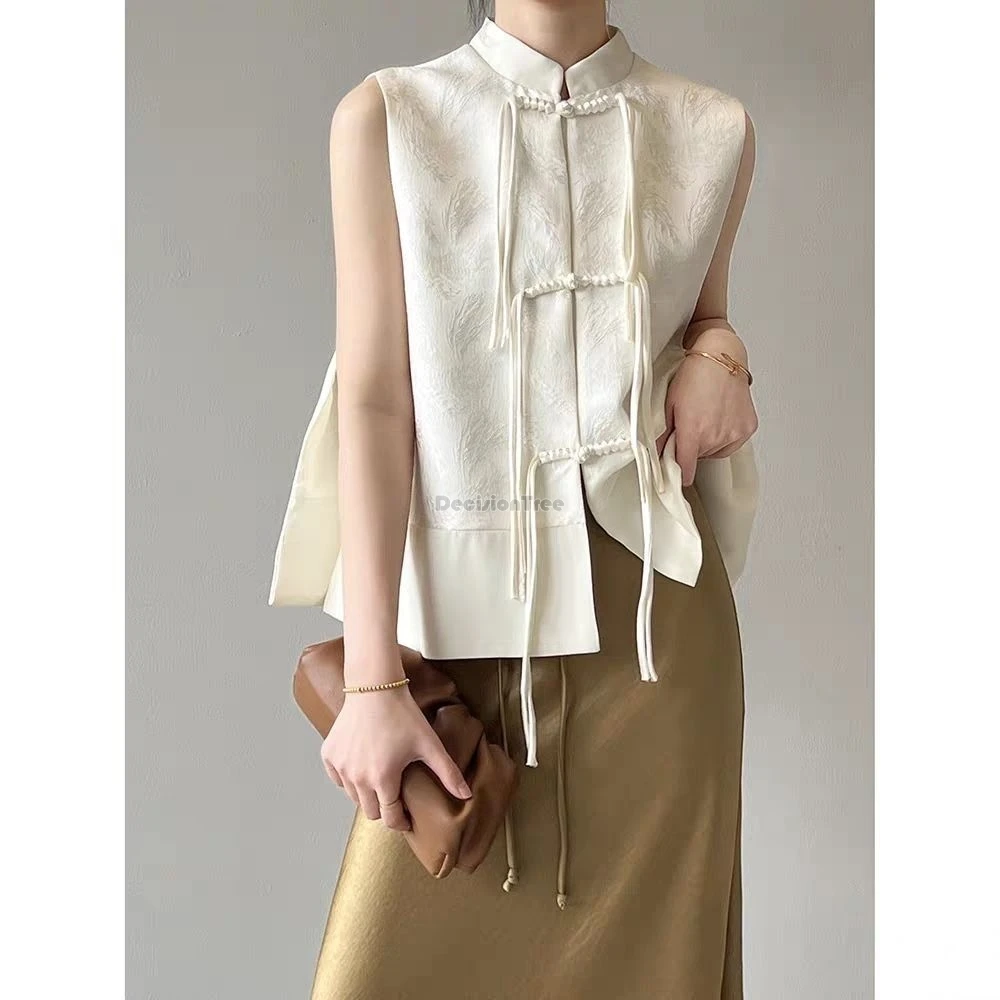 Veste jacquard rétro sans manches pour femme, gilet cheongsam, support UR, boucle de plaque, nouveau style chinois, printemps 2025