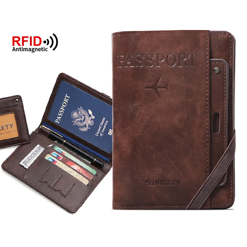 RFID Blocking Elastic Band Travel Passport Cover Wallet PU Leather Women Cards Case Men Document Driver\'s License Holder Pouch