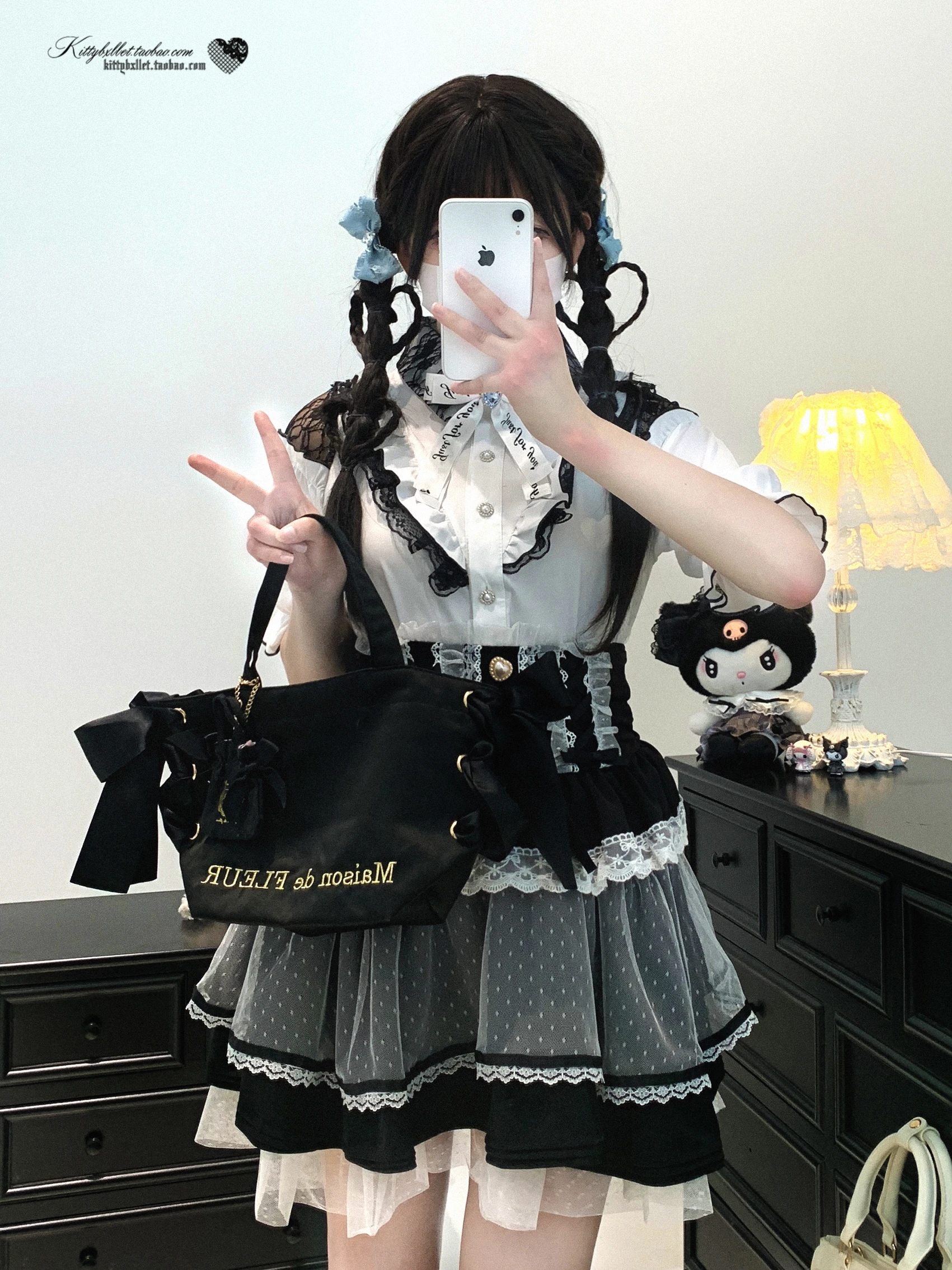 Original Japanese Mines Style Lace Patchwork Puffy High Waist Heart Buckle Bow Sweet Versatile A-line Short Skirts Women Summer