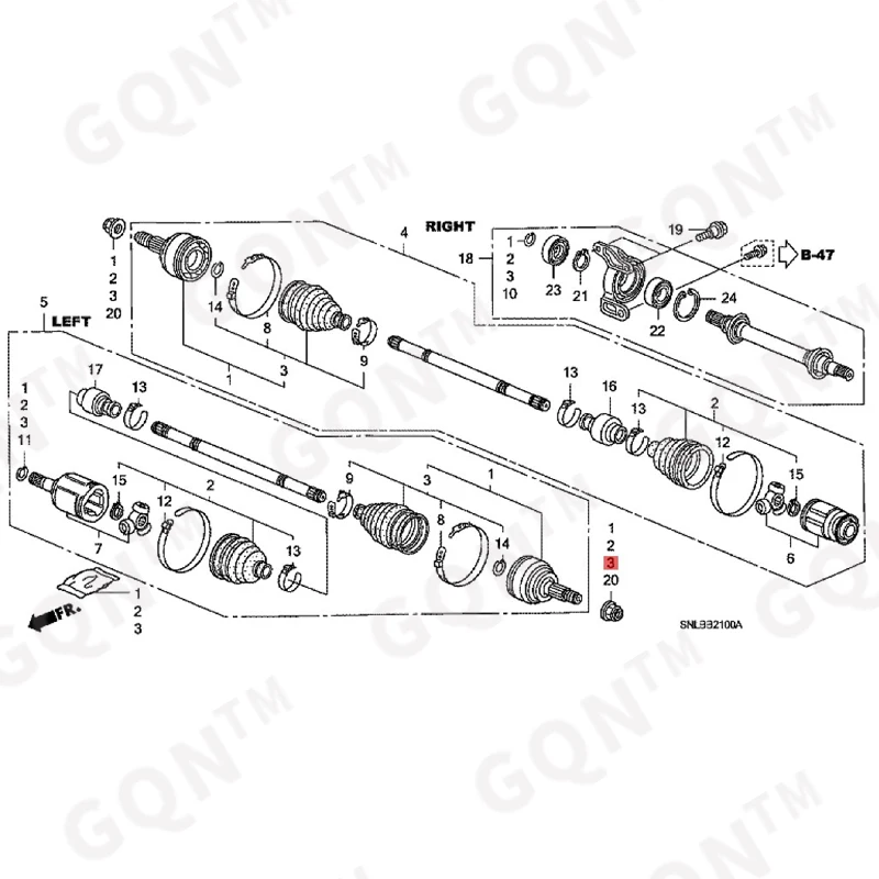 

Ho nd a CI VI CF A1 Front axle shaft outer dust-proof component Half shaft dust boot and its installation accessories