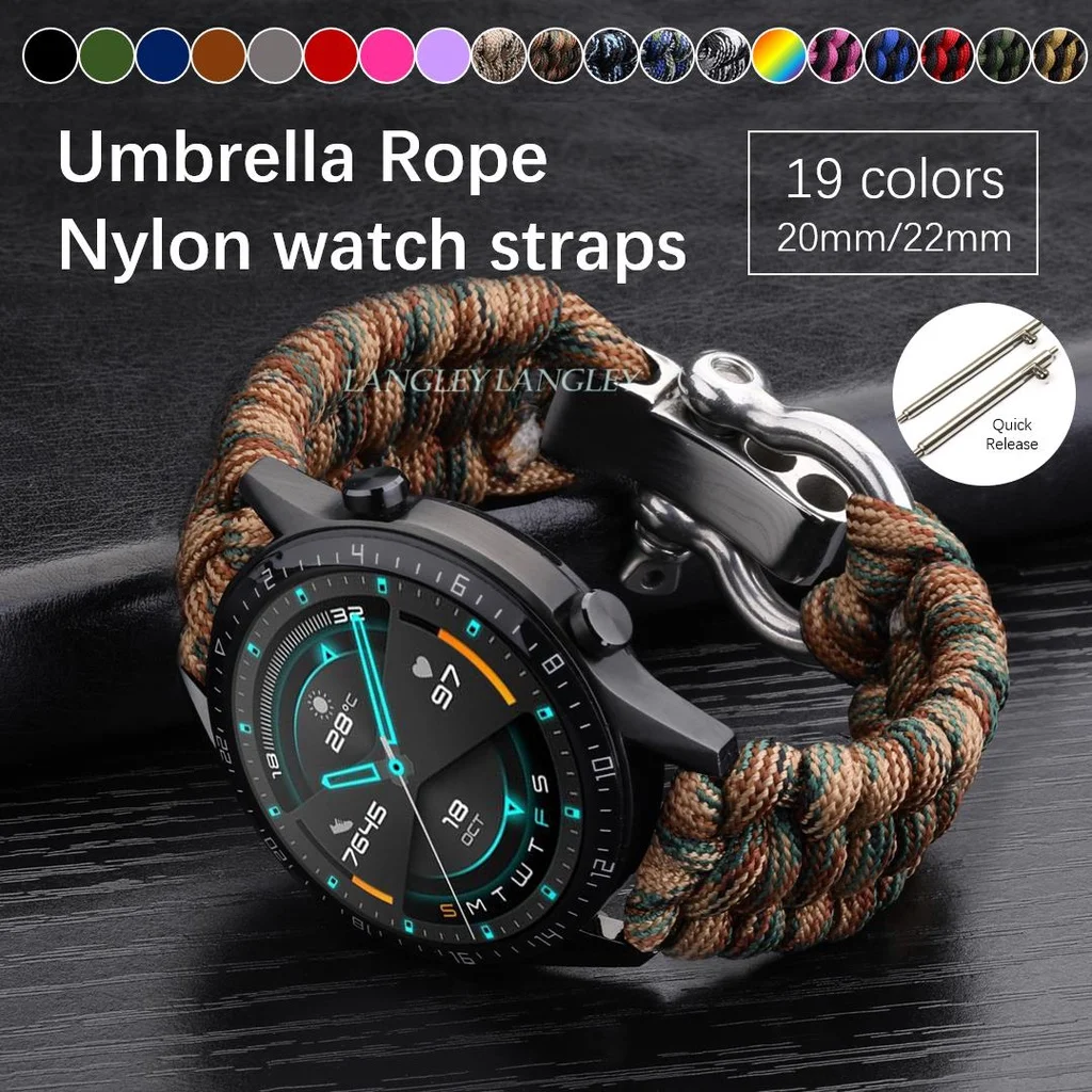 

Umbrella Rope Nylon Watch Strap Band 20mm 22mm Watchband for Huawei GT/GT2 Pro for Samsung Galaxy Watch Sport Men Women Bracelet