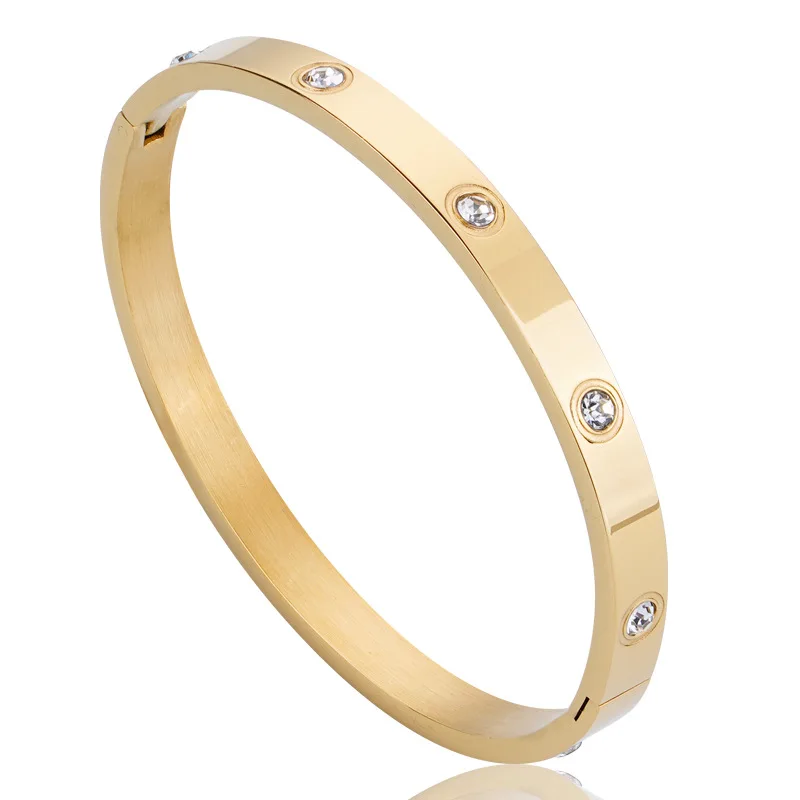 Stainless Steel Bracelet Couple Bangle Cubic Zirconia Jewelry Gift For Men