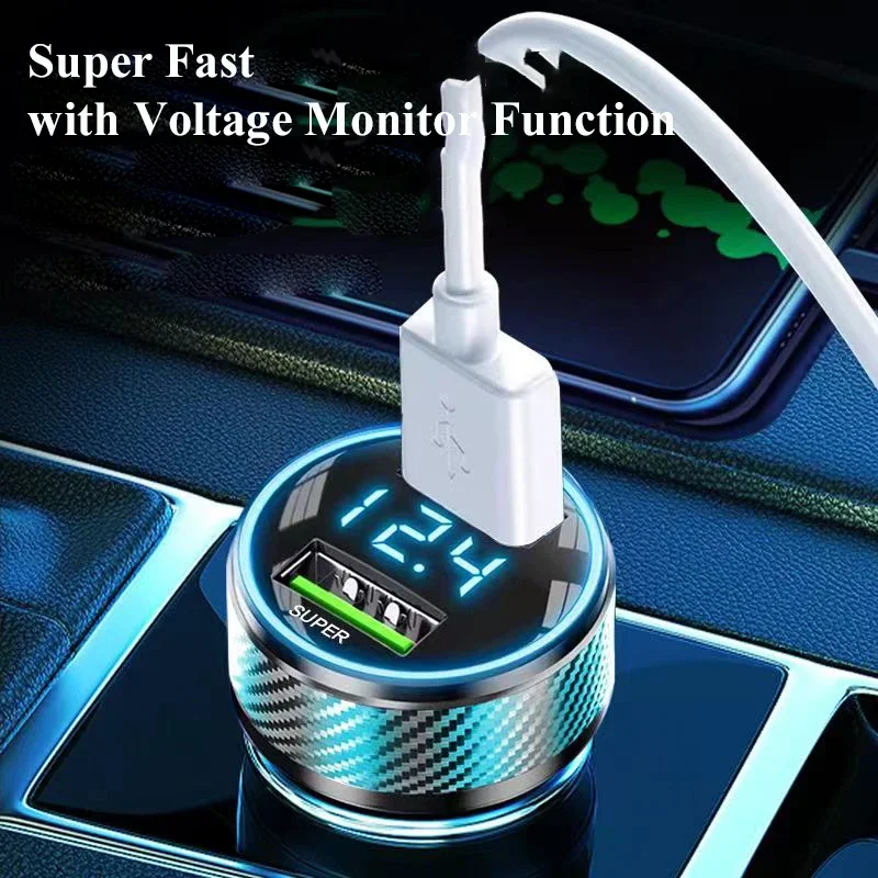 2 in 1 USB 차량용 충전기 어댑터, 전압 모니터 포함 초고속 충전, 아이폰, 삼성, 아이패드, 화웨이, 원플러스, OPPO, VIVO, 300W