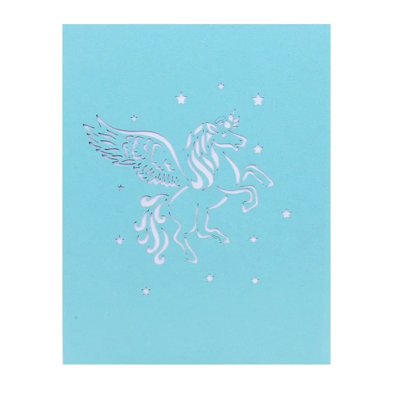 3D pop-up greeting card unicorn personality flying horse three-dimensional paper carving fairy tale holiday cards gift