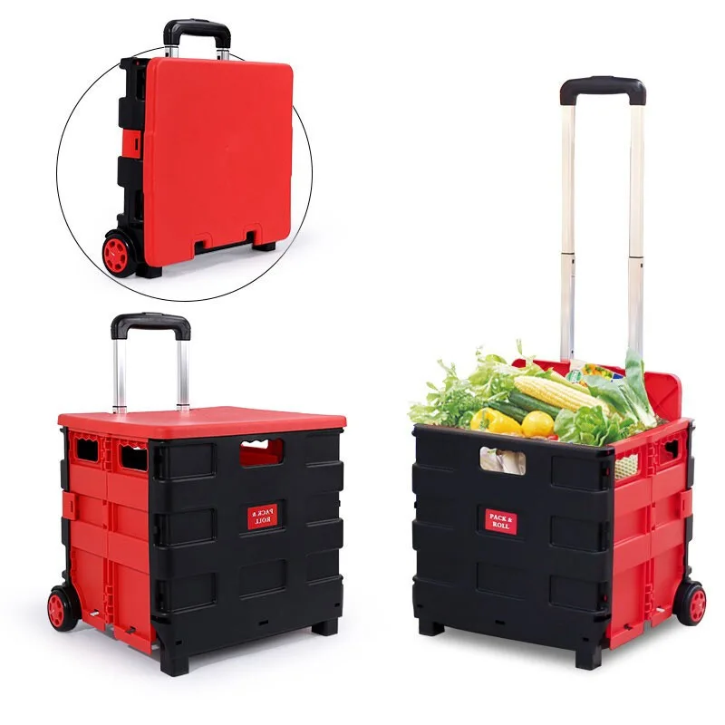 

65L Storage Box Trolley Cart Supermarket Folding Convenient Shopping Vegetable Basket Grocery