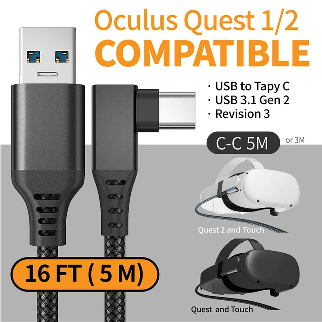 Link Cable Compatible with Oculus Quest 3/Quest 2,High Speed PC Data  Transfer, USB 3.0 to USB C Cable for VR Headset and Gaming PC (16FT)