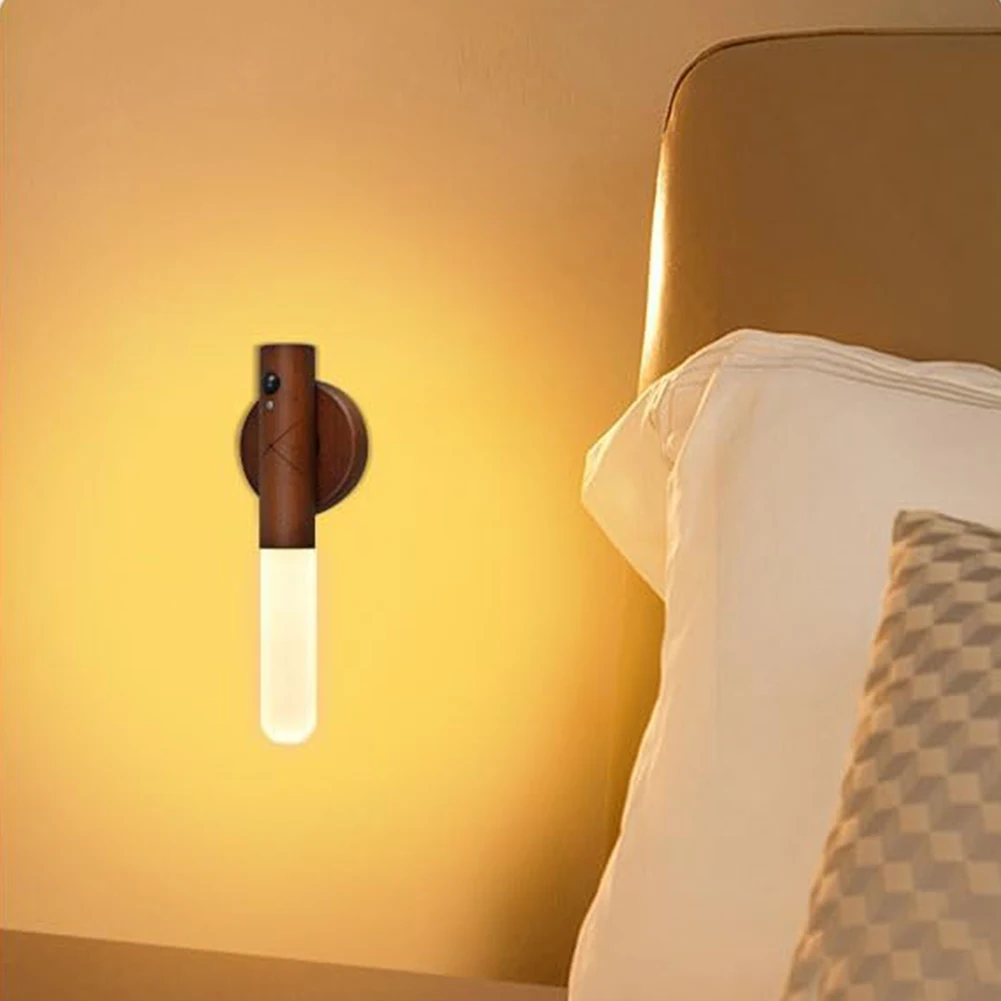 실내 나무 벽 스콘스 모션 센서, 마그네틱 LED 벽 조명, 무단 조광, USB 충전식, 침실 복도 계단