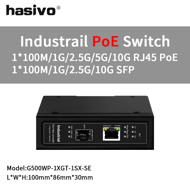산업용 웹 관리 1x10G SFP, 1x10Gp RJ45 광섬유 트랜시버, 10Gbps