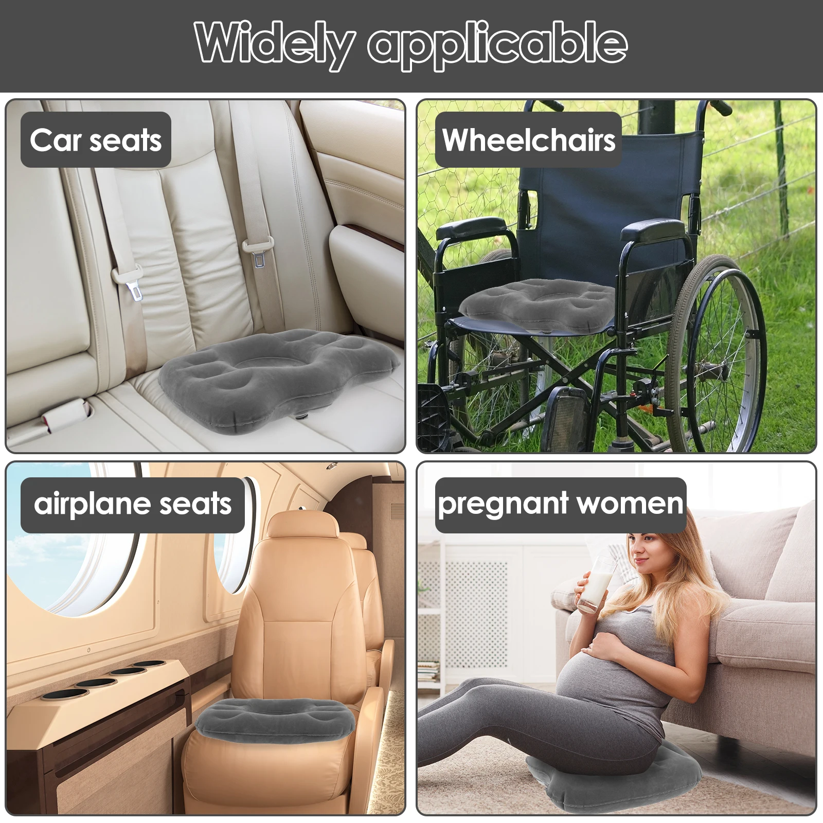 Office Inflatable Seat Cushion Flocked PVC Chair Seat Cushion Double Air Valve Leak Proof Travel Pillow Portable Office Supplies