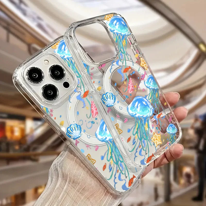 Transparent Jellyfish Pattern Wireless Charging Case