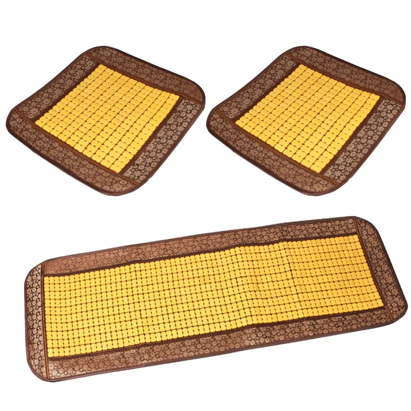 Car Wooden Bead Square Pad 45.5cm Car Bamboo Seat Cushion Three-Piece Set  Summer Bamboo Cushion