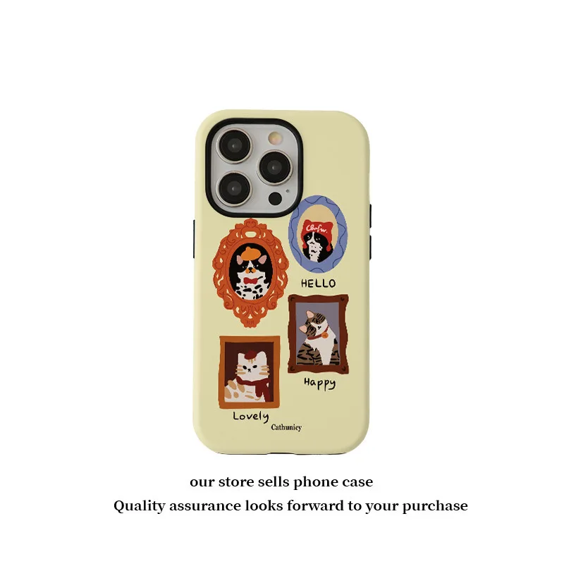 Yellow Cartoon Cat Magnetic Phone Case - Acrylic TPU Hybrid