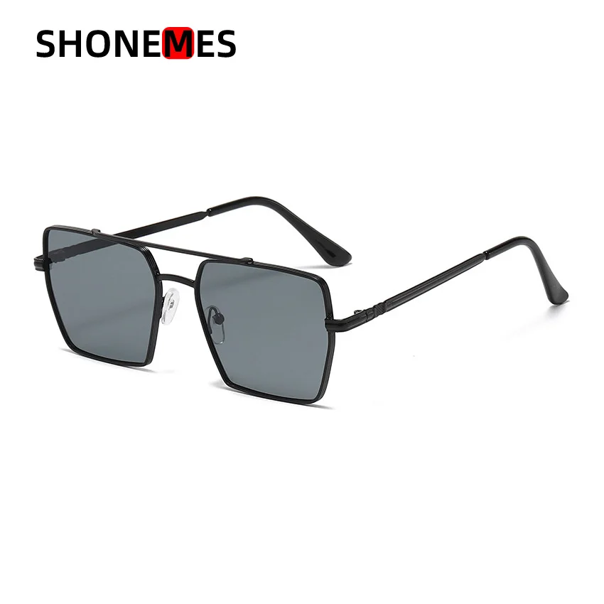 

ShoneMes Retro Double Bridge Sunglasses Men Stylish Square Sun Glasses Outdoor UV400 Shades Black Gold Silver Grey for Male