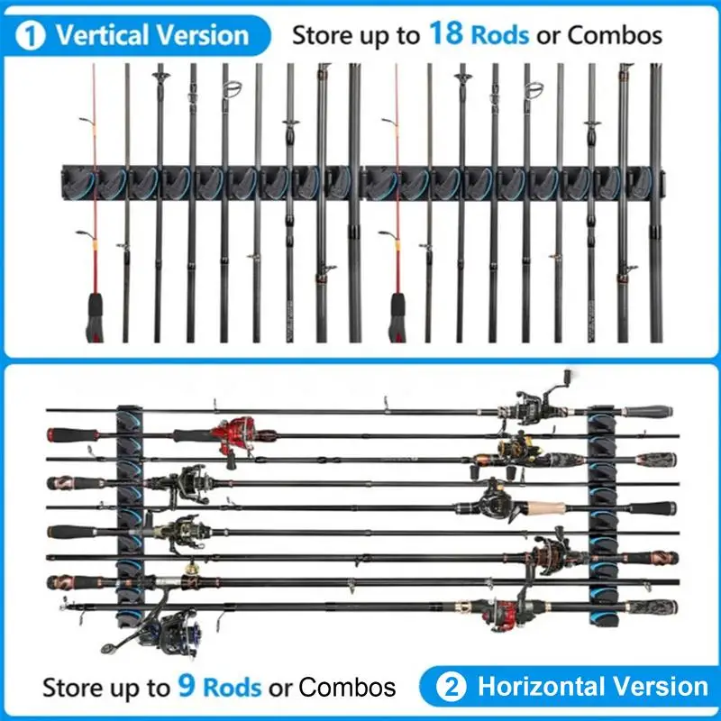 Fishing Rod Holder 2X Wall Fishing Rod Organizer Rack Vertical Pole Holder Holds Up To 18 Rods Or Combos