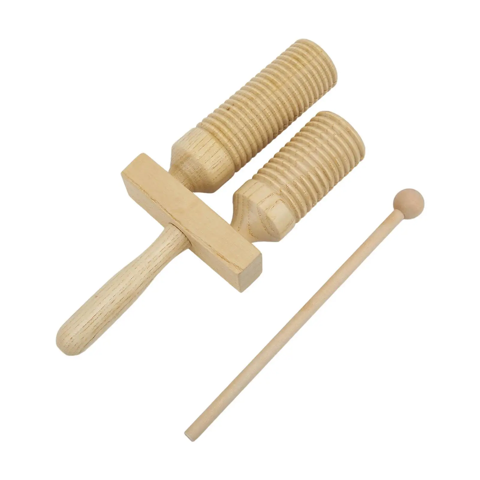 Chinese Wooden Bangzi Clapper Percussion Instrument with Knocking Stick-Treble & Bass for Kids Orff Music