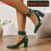 Aphixta Dark Green Pumps Women 4cm Wide Strap Belt Buckle Silver Metal Pimps Shoes 7cm Chunky Heels Super Big Size 35-53