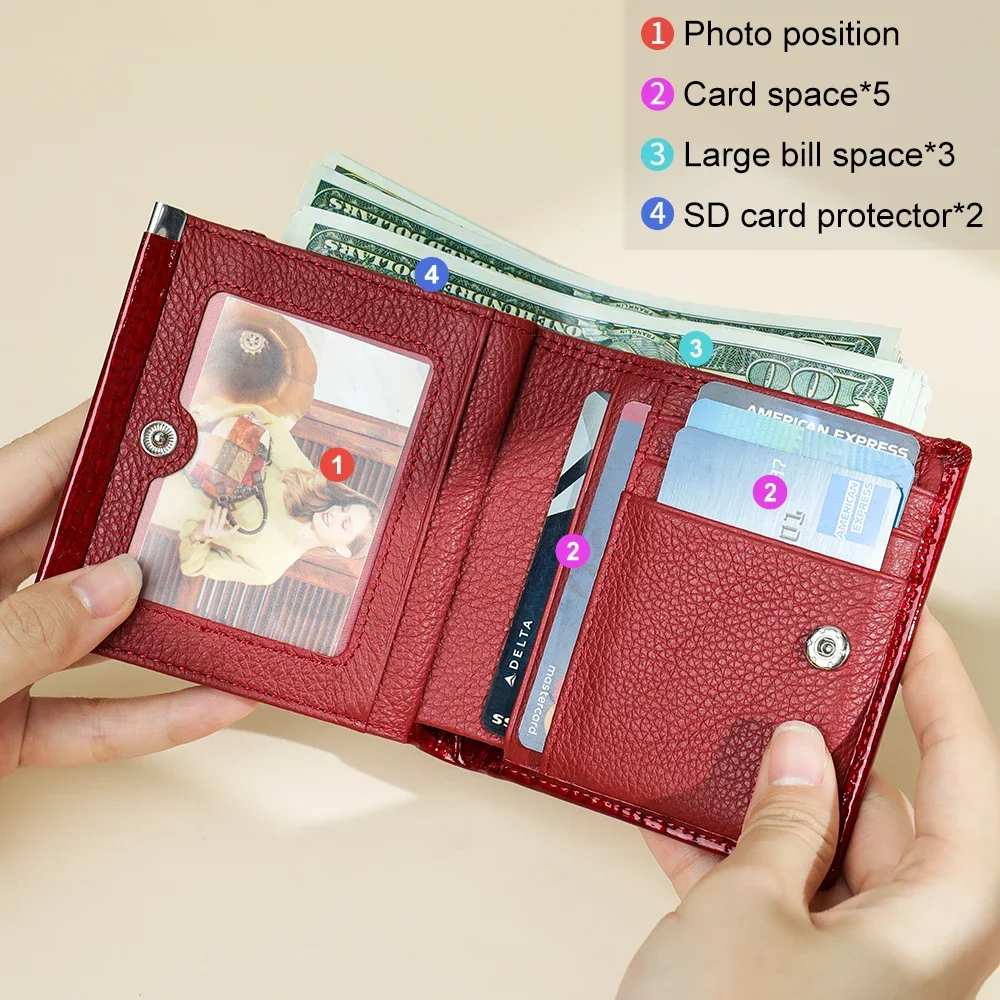 Marrant Women's Leather Wallet with Coin Pocket Red Card Holders Money Bag Coin Purse Female