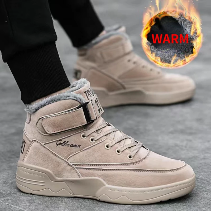 Mannen Hoge Outdoor Laarzen Winter Mannen Mode Warme Schoenen Mannen Pluche Casual Sport Schoenen Leer Snowboots Winter sneakers| | -