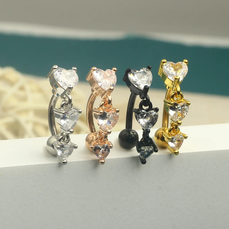 14G Big Heart Dangle Belly Button Rings Surgical Steel Curved Navel Barbell Body Jewelry Piercing Ombligo for Women Girl Belly