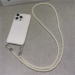 Elegant Crossbody Pearl Necklace Lanyard with Transparent Case and Chain Strap - iPhone 14 (A02)
