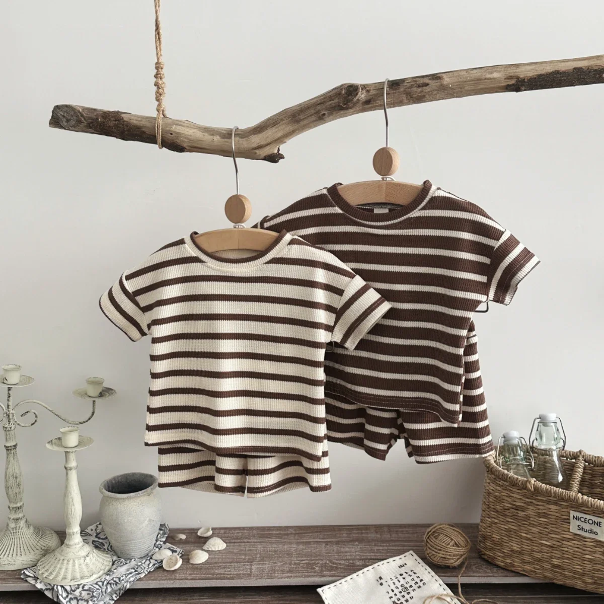 Children's Suit 2PCS Set New Summer Short Sleeve +Shorts Boy Girl Child T-shirt Baby Striped Clothes Children's Casual Clothing 1
