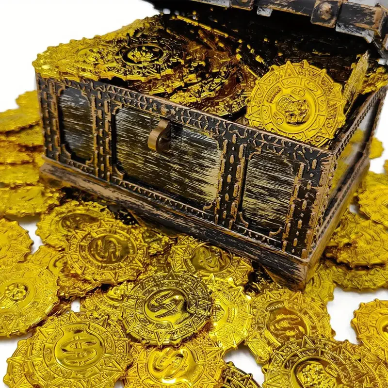 50 Stück römische Piratenmünzen aus Kunstbronze, Streich-Requisiten aus Kunststoff für Partydekorationen und Karnevalsspaß