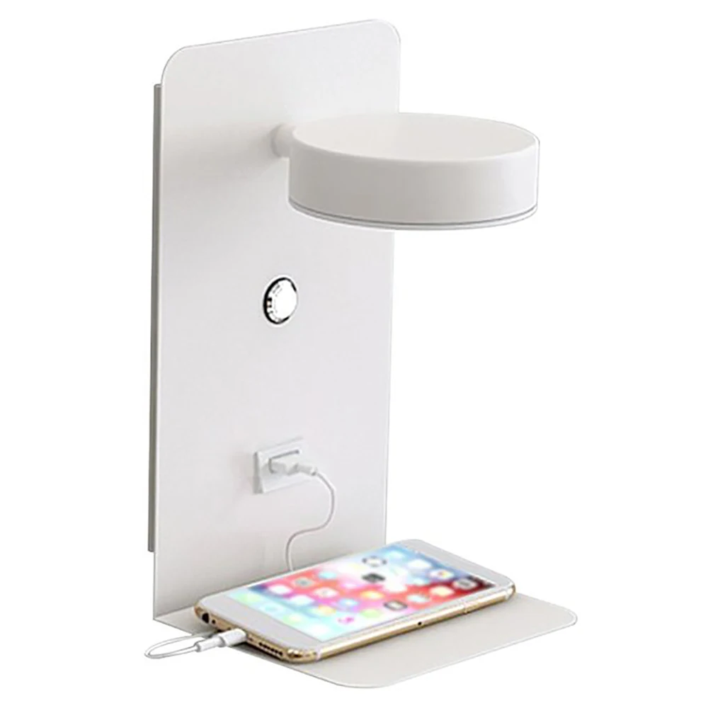 

Reading Wall Light with USB Port Charging Creative Rack Bedside Lamp with Switch -White