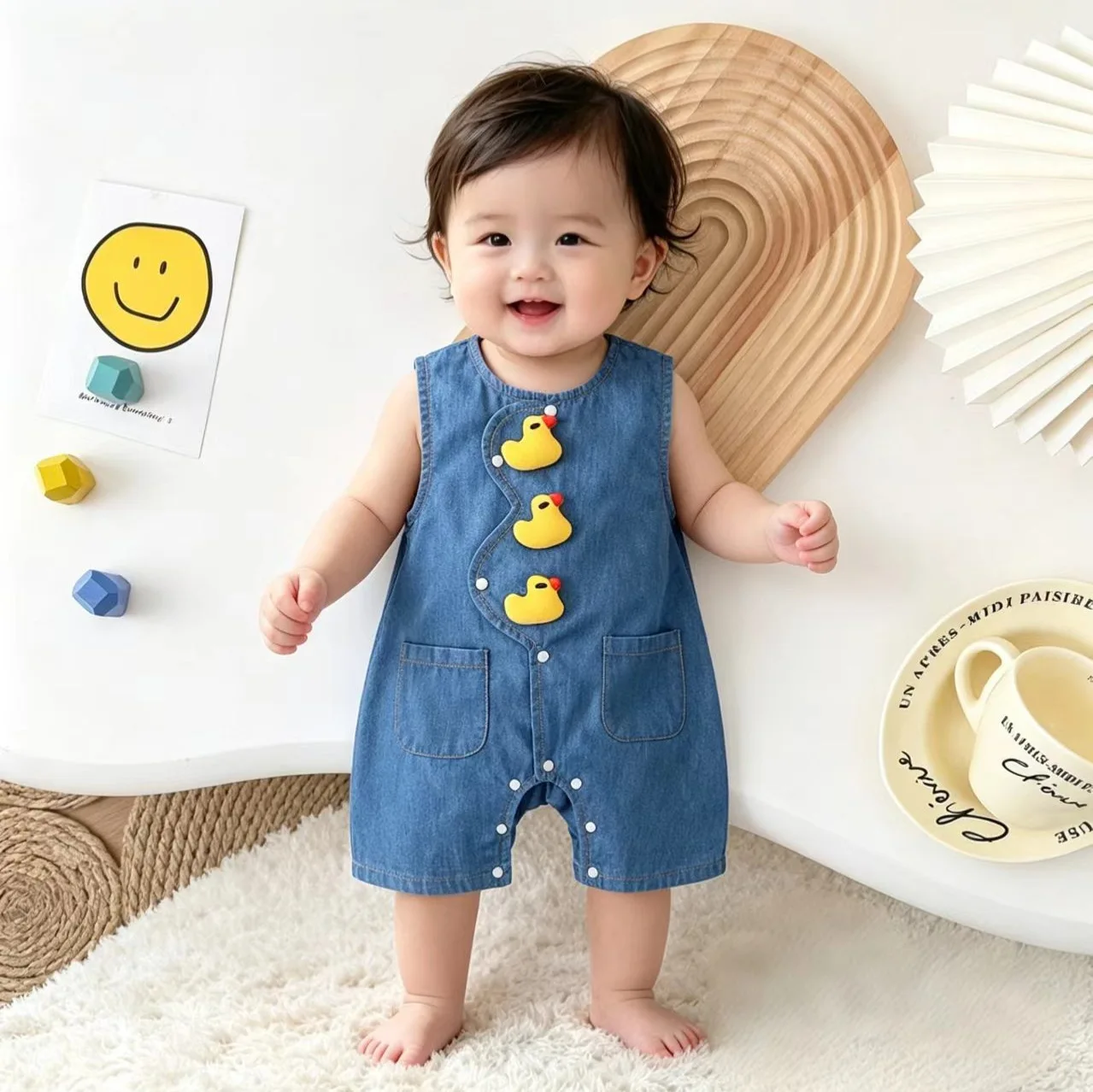 Summer Baby Boys Cute Ducks Clothes Romper Sleeveless Soft Denim Baby Boys clothes 6 to 9 month Toddler Jumpsuit 1