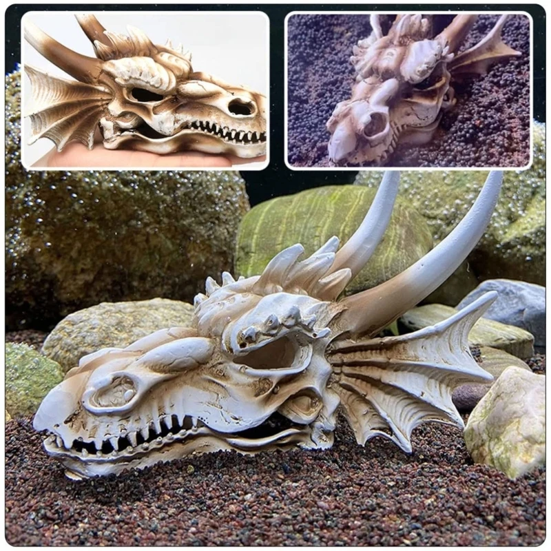 Aquariums Resin Dinosaur Skull House Shelter Decorations Aquatic Pet