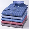 New Men's Social Shirt Short Sleeve 100% Pure Cotton Oxford Soft Buttoned Plaid Formal Male Clothes Pocket Social Shirt S-7XL 2