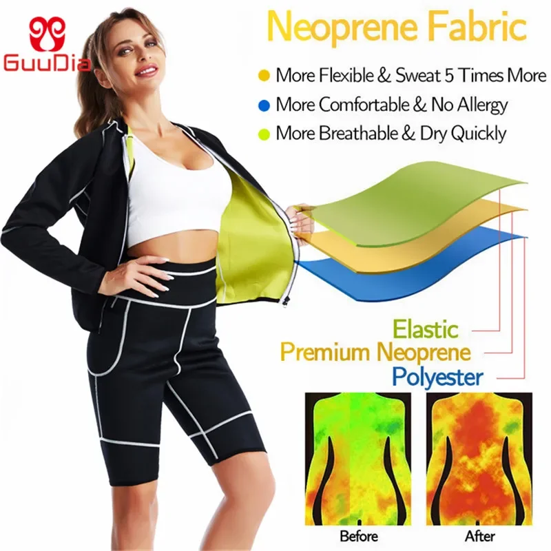 GUUDIA Hot Sauna Suit Sauna Sweat Pants Neoprene Suit Sweating Shapers Women Weight Loss Fat Burn Corset Body Shaper Slimming