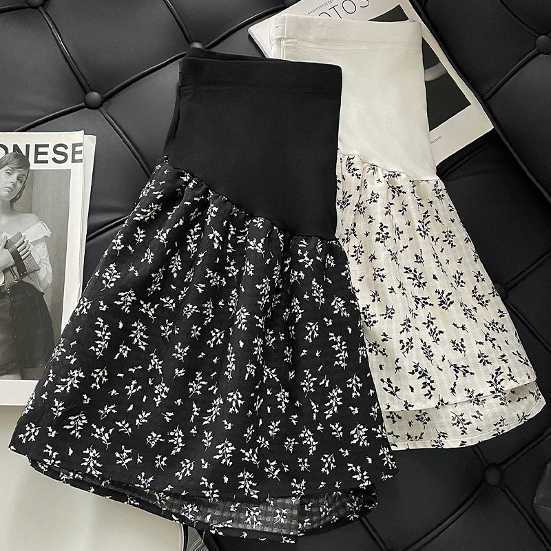 Fashion Printing Maternity Summer Shorts High Waist Sweet Pregnant Woman Floral Belly Skirts with Lining Pregnancy Chiffon Skort